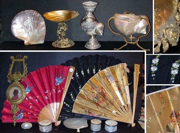 Lot image - Miscellaneous Group of Mother-of-Pearl Items, Two Fans, etc.