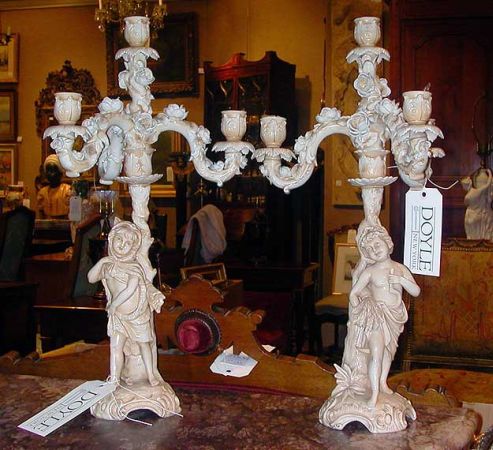 Lot image - Pair of English Porcelain Figural Candleabra