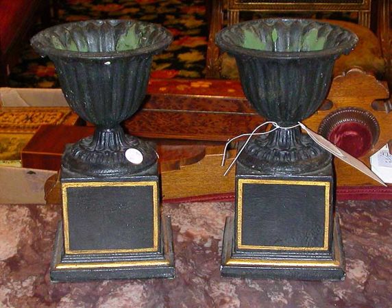 Lot image - Pair of Black Painted Iron Table Urns