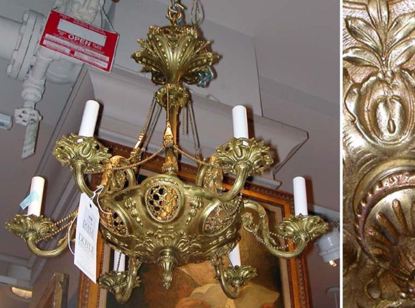 Lot image - Empire Style Gilt-Metal Six-Light Chandelier