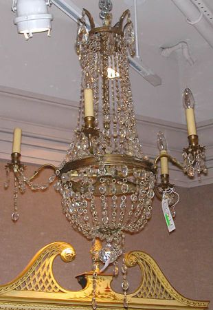 Lot image - Continental Neoclassical Style Gilt-Metal and Cut Glass Five-Light Chandelier
