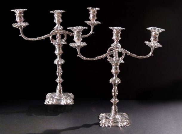 Lot image - Pair of Silver Plated Three-Light Candelabra