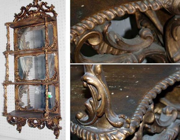Lot image - Continental Rococo Style Mirrored Back Gilt-Wood Four-Tier Hanging Shelf