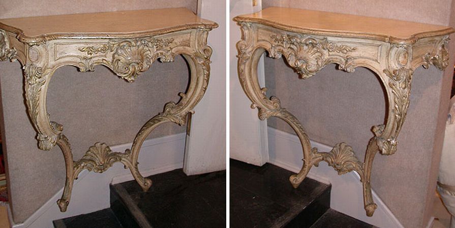 Lot image - Pair of Louis XV Style Cream Painted Consoles