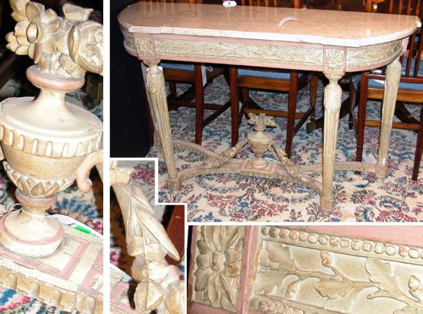 Lot image - Louis XVI Style Marble Top Cream and Pink Painted Console