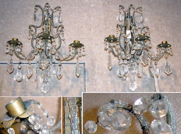 Lot image - Pair of Louis XV Style Gilt-Metal and Cut Glass Three-Light Sconces