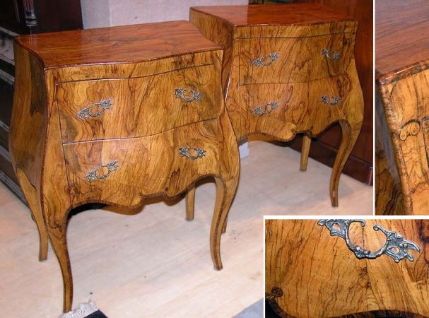 Lot image - Pair of Italian Rococo Style Walnut Two-Drawer Commodini