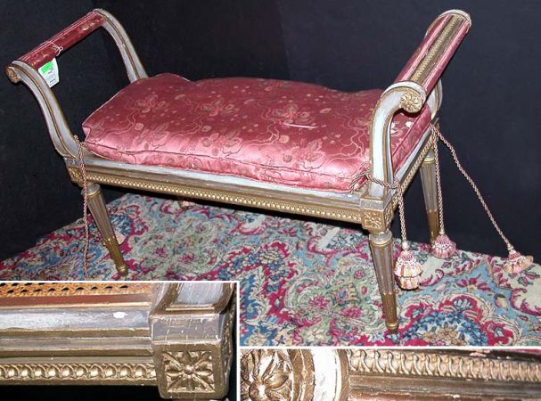 Lot image - Louis XVI Style Gilt and Gray Painted Window Bench