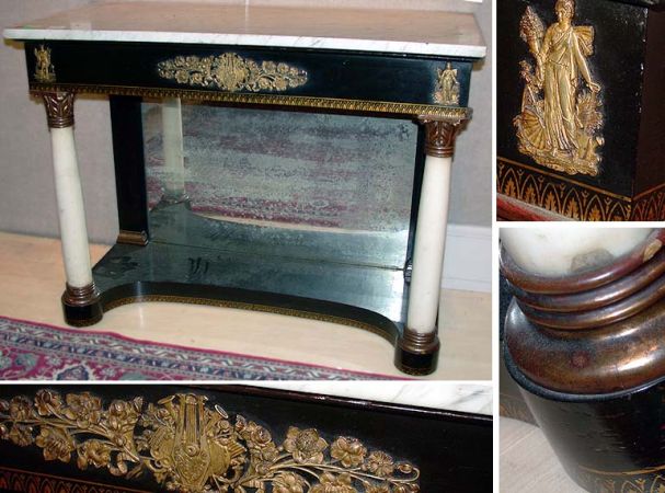 Lot image - American Classical Gilt-Bronze Mounted, Gilt Decorated and Black Painted Pier Table