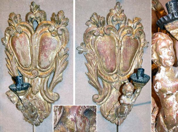 Lot image - Pair of Continental Baroque Style Gilt-Wood Single Sconces