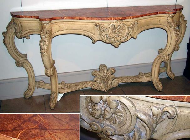 Lot image - Continental Rococo Style Cream Painted Faux Marble Top Console
