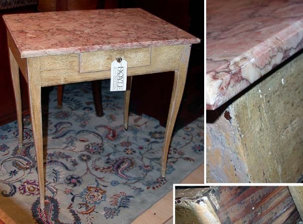 Lot image - Provincial Louis XV Style Yellow Painted Marble Top Single-Drawer Side Table