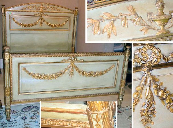 Lot image - Louis XVI Style Parcel Gilt and Painted Full-Size Bedstead