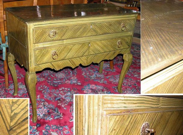 Lot image - French Provincial Style Faux Grain Painted Two-Drawer Side Table
