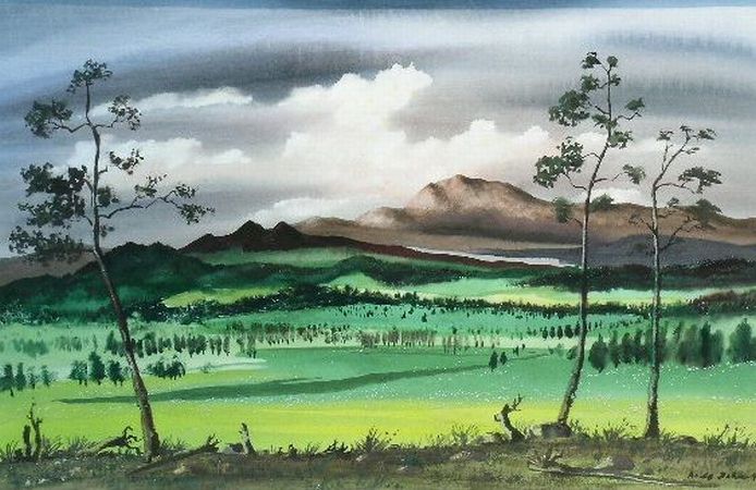 Lot image - Adolf Arthur Dehn American, 1895-1968 GREEN MEADOWS IN THE MOUNTAINS, 1946