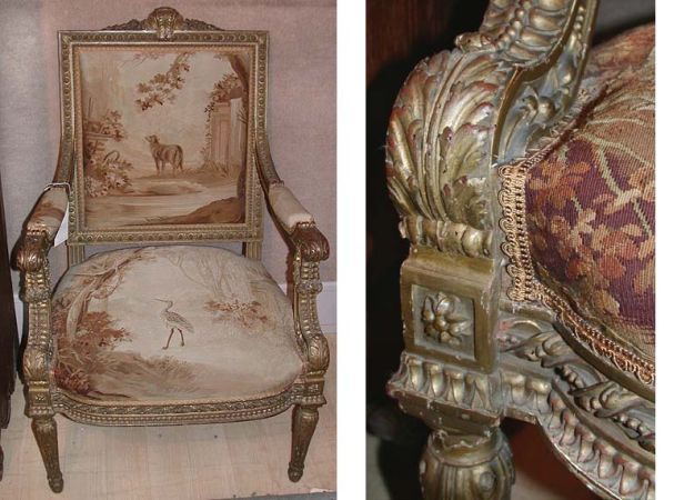 Lot image - Louis XVI Style Gilt-Wood and Aubusson Tapestry Upholstered Open Armchair