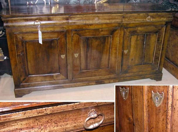 Lot image - French Provincial Style Stained Wood Three-Drawer Side Cabinet