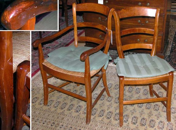 Lot image - Set of Six French Provincial Fruitwood and Rush Seat Dining Chairs