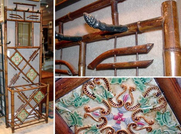 Lot image - Late Victorian Tile Inset Bamboo Hall Stand