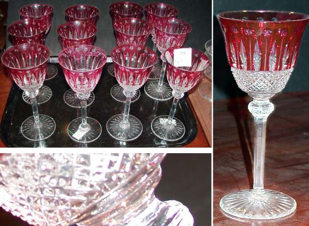 Lot image - Set of Twelve Bohemian Ruby To Clear Cut Glass Wine Glasses