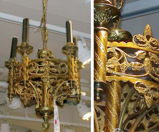 Lot image - Victorian Gilt-Metal Five-Light Chandelier