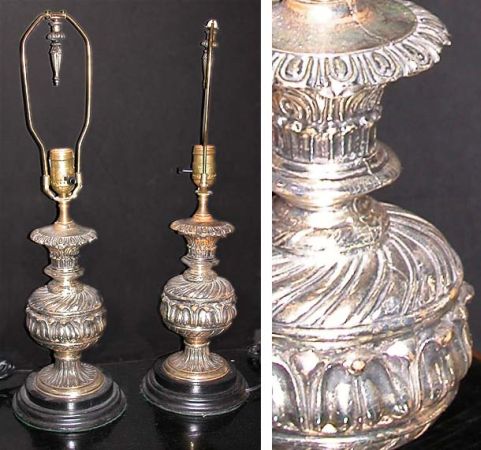 Lot image - Pair of Baroque Style Silvered Composition Lamps
