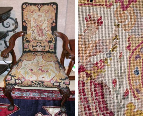 Lot image - George III Style Mahogany and Needlework Upholstered Open Armchair