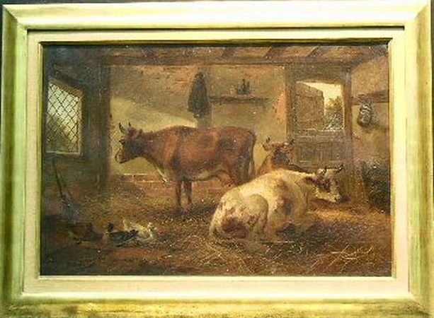 Lot image - C. McCulloch British, 19th/20th century CATTLE IN BARN