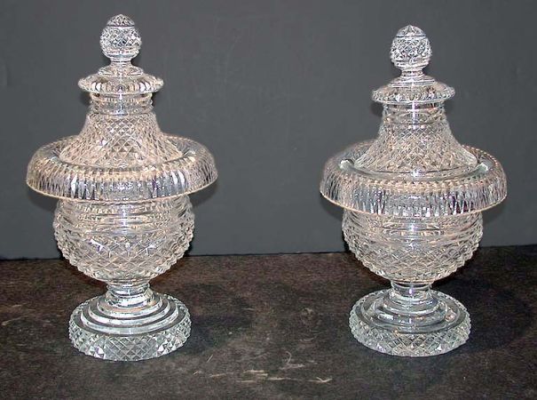 Lot image - Pair of Anglo Irish Cut Glass Covered Jars