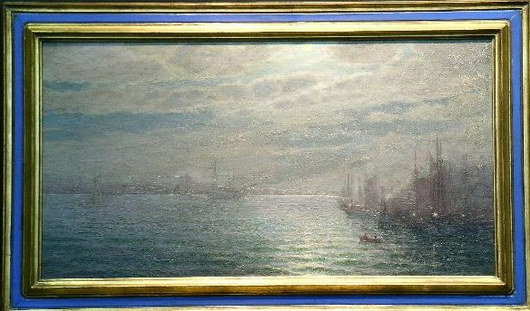 Lot image - Charles A. Watson American, 1857-1923 SHIPS IN MOONLIT HARBOR