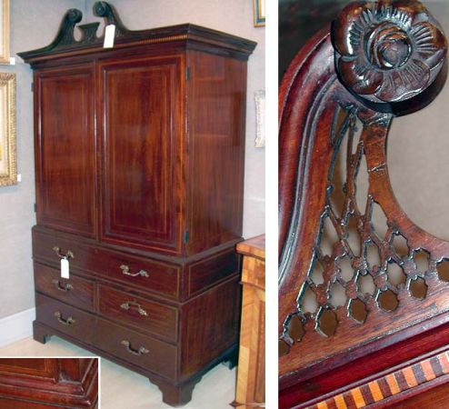 Lot image - George III Style Inlaid Mahogany Linen Press