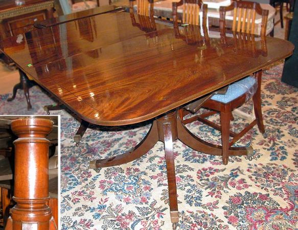 Lot image - George III Style Mahogany Double-Pedestal Dining Table with Two Leaves
