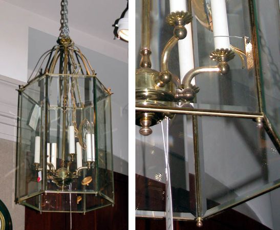 Lot image - Georgian Style Brass and Glass Inset Hexagonal Lantern