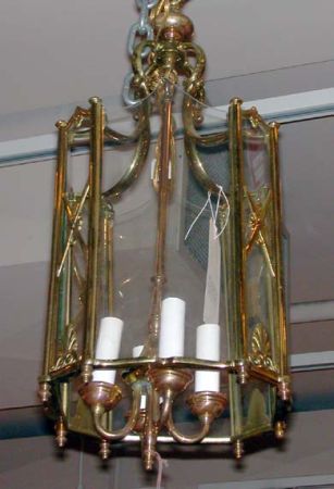 Lot image - Georgian Style Brass and Glass Hanging Lantern