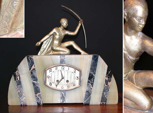 Lot image - Art Deco Style Gilt-Metal, Marble and Onyx Mantel Clock