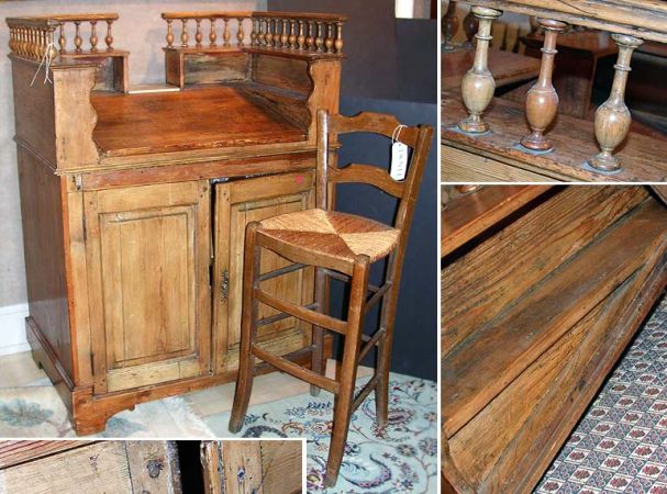 Lot image - Continental Pine Slant Front Clerks Desk; Together with a High Stool