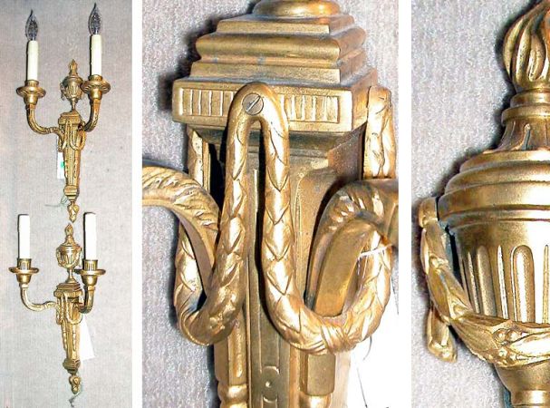 Lot image - Pair of Louis XVI Style Gilt-Metal Two-Light Sconces
