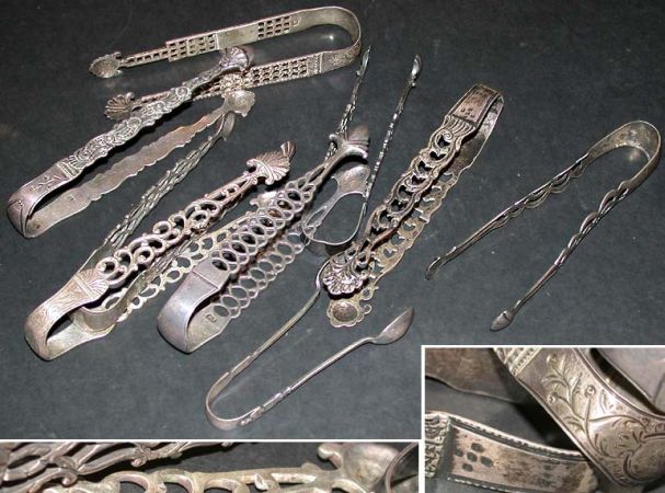 Lot image - Miscellaneous Group of Nine English Silver Sugar Tongs