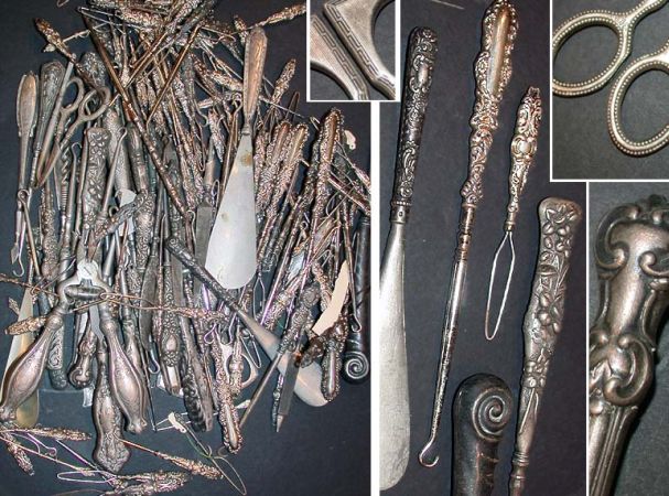 Lot image - Miscellaneous Group of Silver and Silver Mounted Buttonhooks and Dressing Accessories