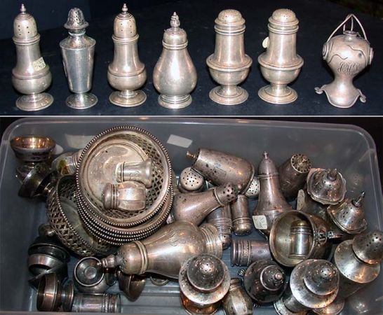 Lot image - Miscellaneous Group of American Sterling Silver Salt and Pepper Shakers, Casters, Etc.