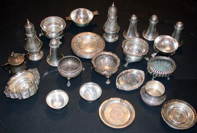 Lot image - Miscellaneous Group of Sterling Silver Nut Dishes, Salt and Pepper Shakers, Butter Pats, Etc.