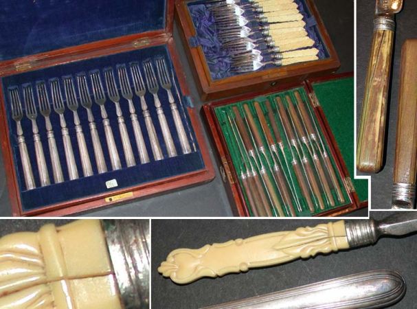 Lot image - Miscellaneous Group of Mother-of-Pearl Handled Flatware Together with Three Boxed Fruit Sets