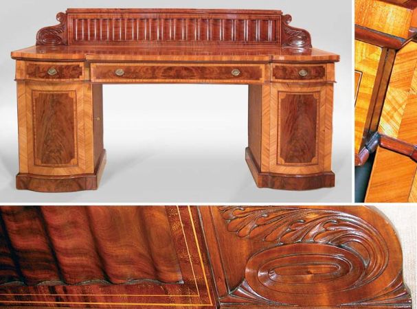 Lot image - Victorian Style Satinwood Inlaid Mahogany Pedestal Sideboard