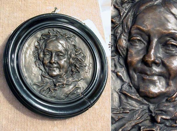 Lot image - Framed French Bronze Portrait Plaque of a Woman
