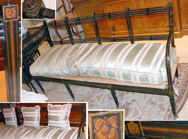 Lot image - Regency Gilt Decorated Black Painted Caned Settee