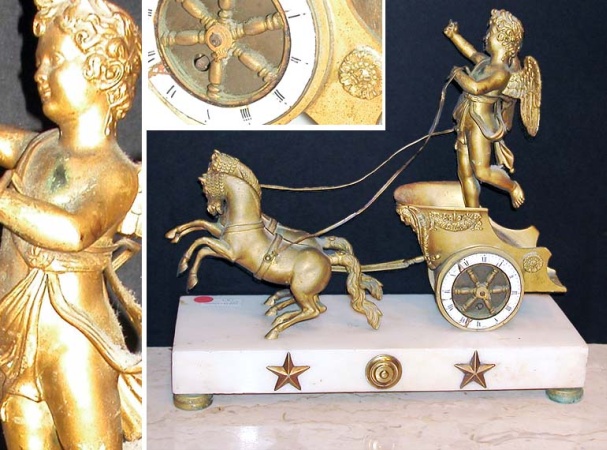Lot image - Neoclassical Style Gilt-Metal Figural Mantel Clock