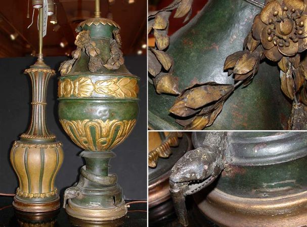 Lot image - Two Neoclassical Style Gilt and Painted Metal Lamps