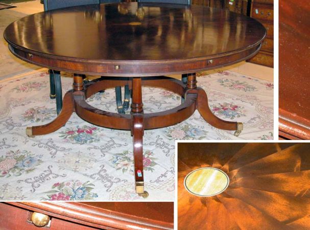 Lot image - Regency Style Inlaid Mahogany Extension Dining Table with Five Outside Leaves