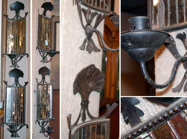 Lot image - Set of Four Wrought Iron and Mirrored Single-Light Sconces