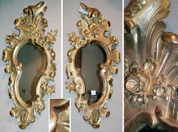Lot image - Pair of Continental Rococo Style Gilt-Wood Mirrors